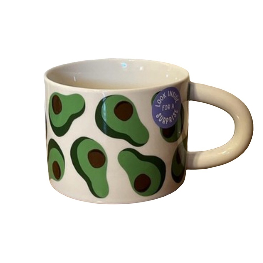 Stonewear avocado mug/coffee cup with surprise, avocado in the bottom.